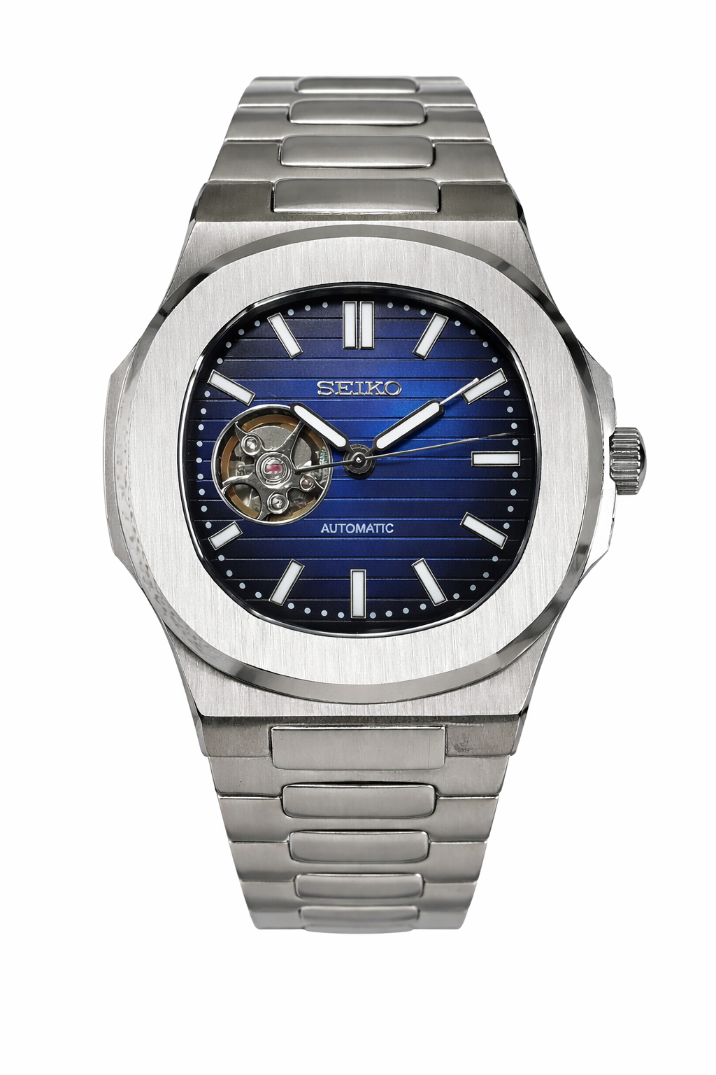 Blue ‘skeleton’ square dial mod 40mm